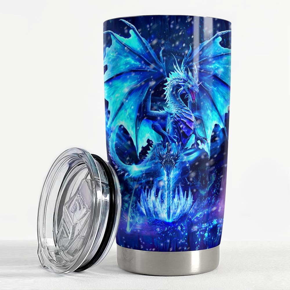 SANDJEST Vaso de dragón azul de 20 onzas con aislamiento de acero inoxidable para café, taza de viaje, regalo para hombres y mujeres, regalos para