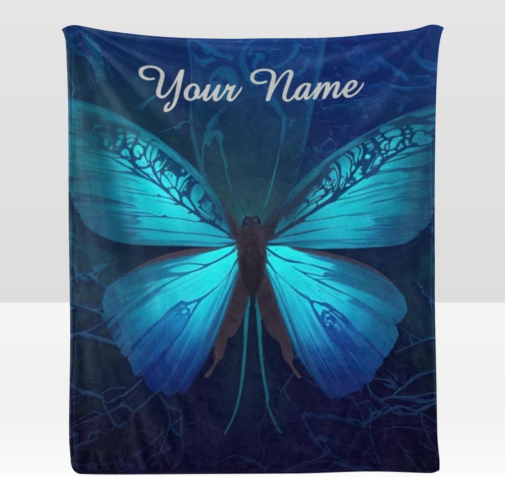 Manta personalizada con texto del nombre, manta personalizada de mariposa de forro polar súper suave para sofá, cama (50 x 60 pulgadas)