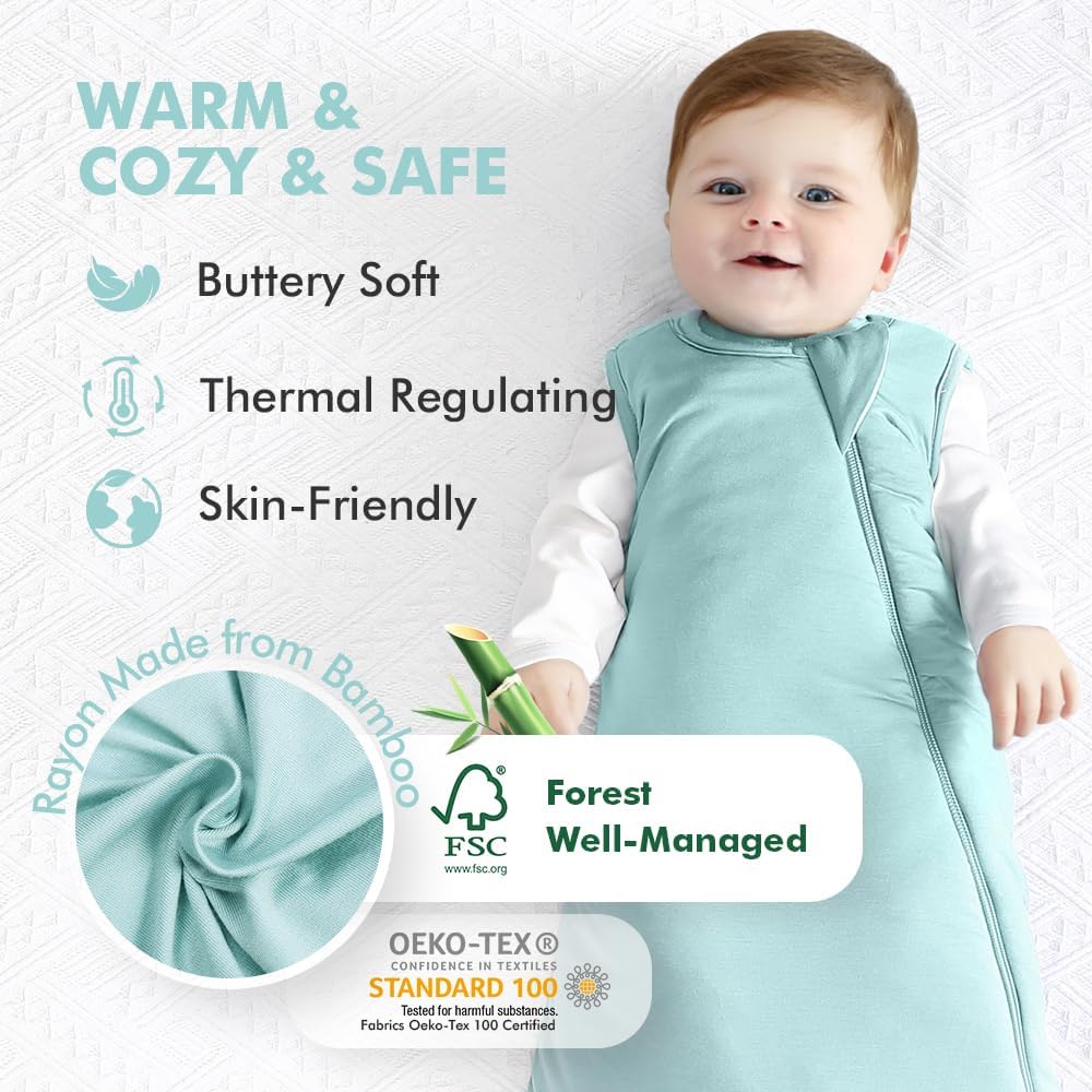 HAPIU Saco de dormir unisex de rayón hecho de bambú TOG 1.0, cremallera de 2 vías YKK, manta portátil para bebé