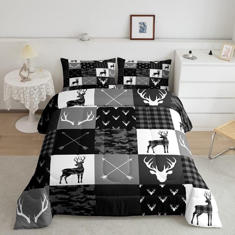 Juego de edredón de silueta de ciervo, tamaño Queen, juego de ropa de cama de 3 piezas para niños, adolescentes, decoración de la habitación del