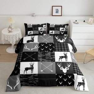 Juego de edredón de silueta de ciervo, tamaño Queen, juego de ropa de cama de 3 piezas para niños, adolescentes, decoración de la habitación del Juego de edredón de silueta de ciervo, tamaño Queen, juego de ropa de cama de 3 piezas para niños, adolescentes, decoración de la habitación del