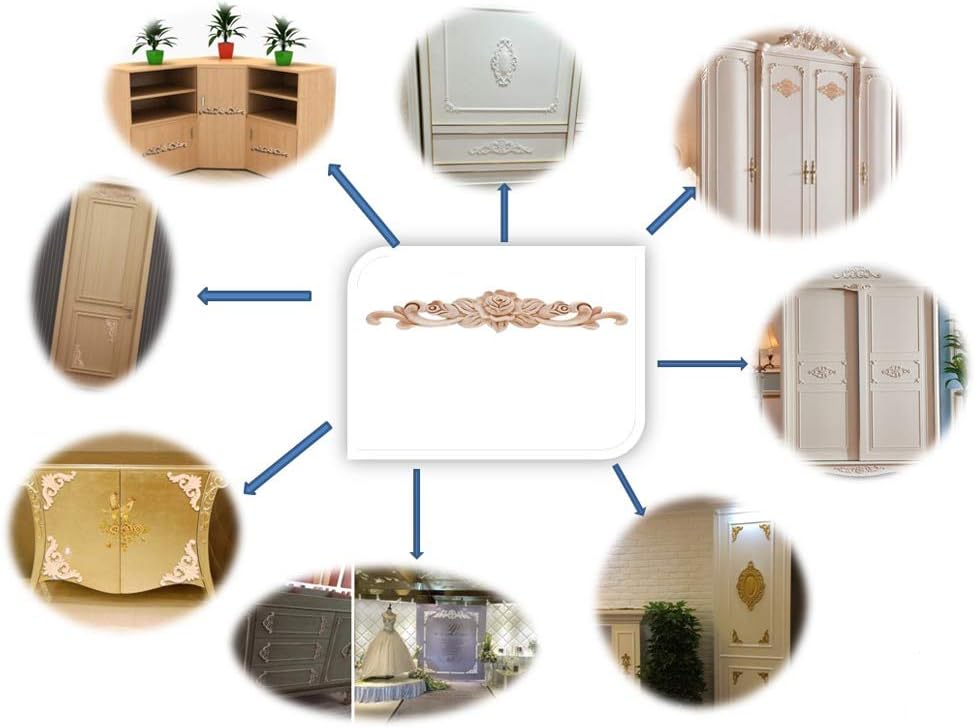 Beoot 4 piezas de madera tallada apliques onlay sin pintar esquina Onlay Applique puerta gabinete rosa sin pintar estilo europeo