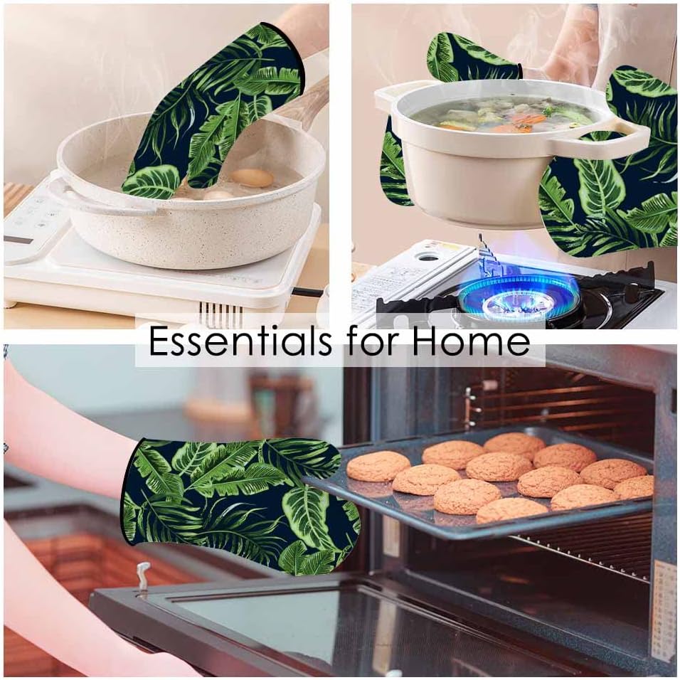 Juego de manoplas de horno y soportes para ollas de hojas verdes, palmeras tropicales, exóticas, resistentes al calor, 3 piezas para cocinar,