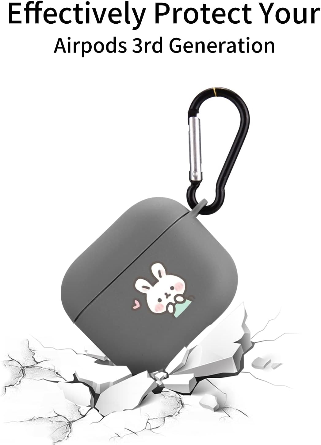 Bonita funda de conejo compatible con AirPods 3 con llavero, diseño de animales de dibujos animados, funda de TPU suave para AirPods de tercera
