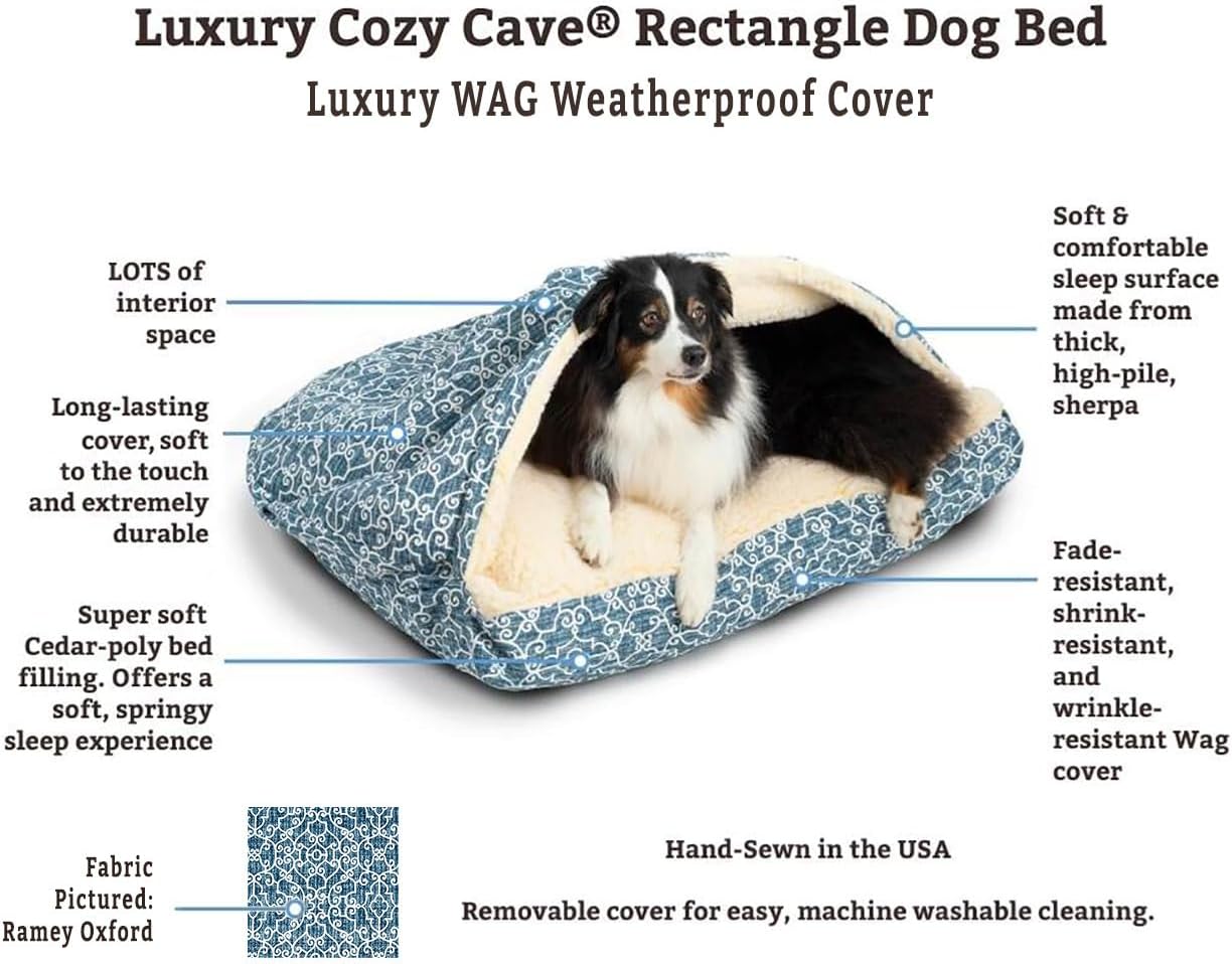 Snoozer Pet Products – Cueva rectangular acogedora de lujo, colección Wag, tamaño mediano, tormenta de pedigrí