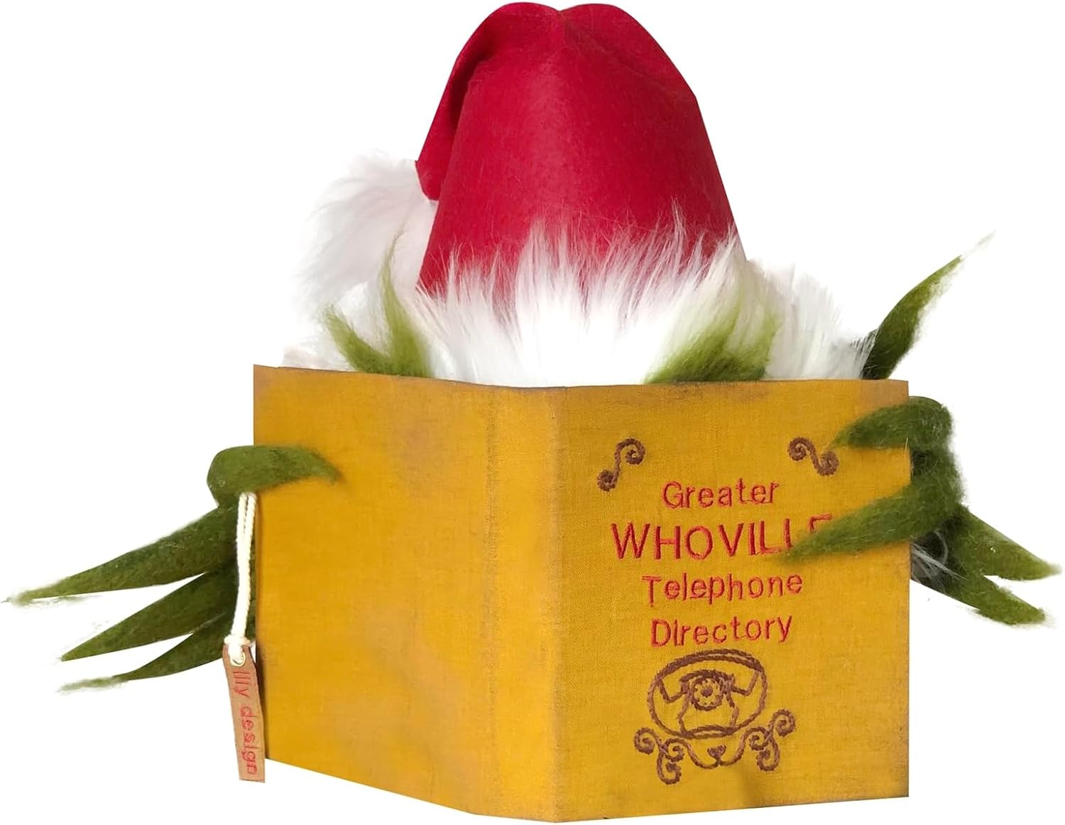 Sombrero creativo para decoración del árbol de Navidad, divertido monstruo verde escondido detrás del libro, tapa del árbol, adorno clásico de