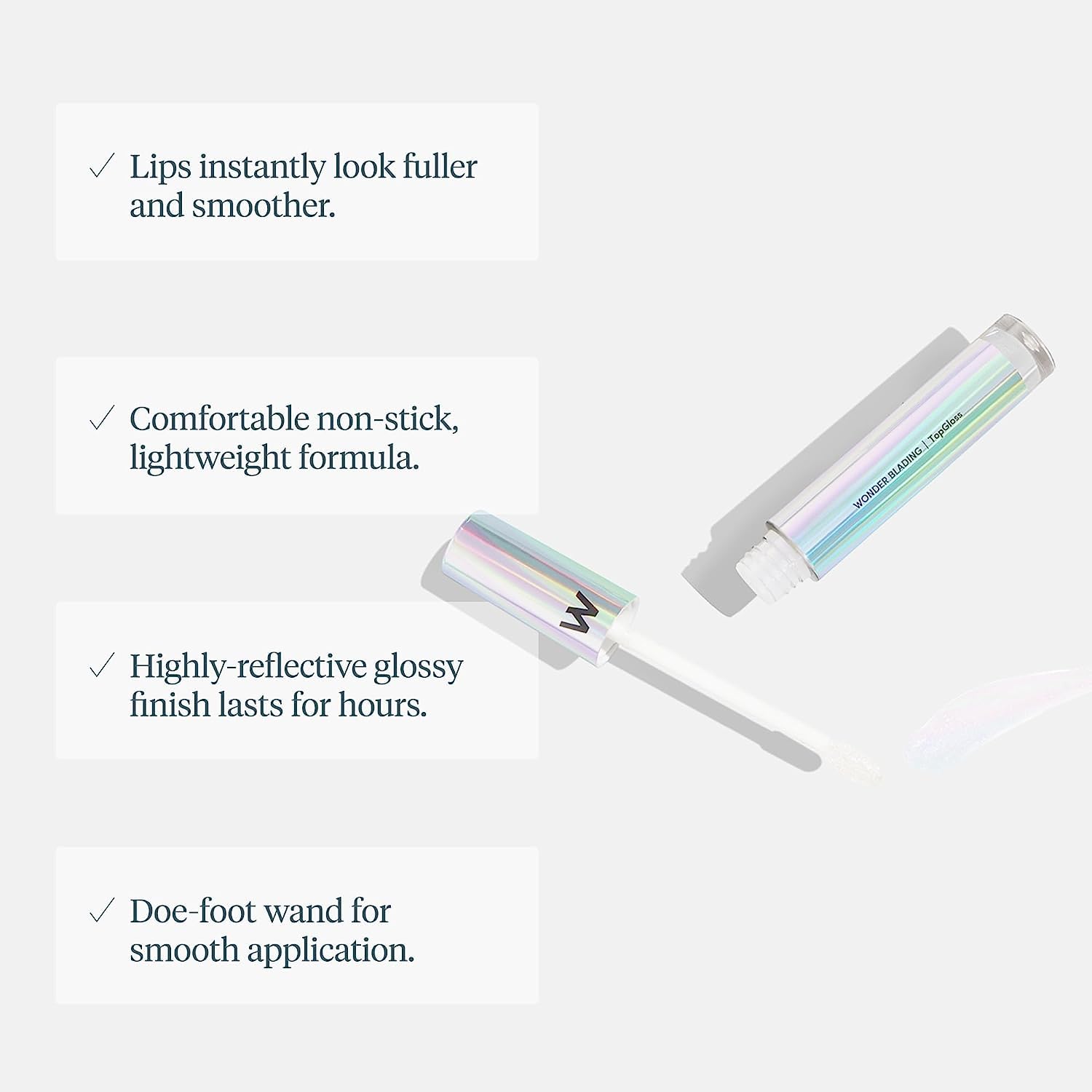 Wonderskin WONDER BLADING Top Gloss – Brillo de labios transparente, acabado de alto brillo, brillo de labios hidratante, maquillaje de labios