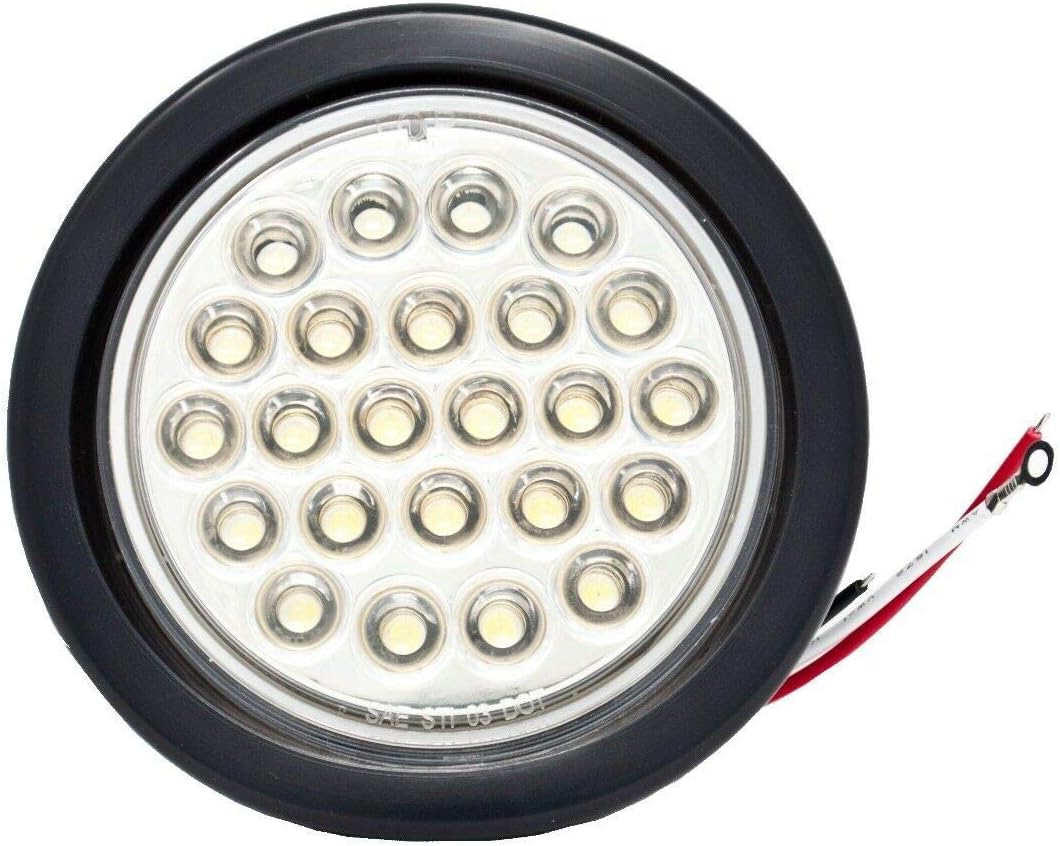 All Star Truck Parts  Kit de luces redondas de 4 pulgadas para remolque de marcha atrásde respaldocola de 24 LED, color blanco, con enchufe y