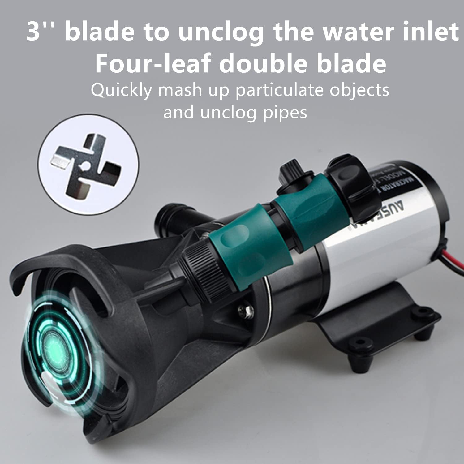Bomba maceradora portátil RV de 12 V, AUHO 12 GPM, bomba de residuos RV con puerto de descarga de manguera de jardín, bomba de aguas residuales,