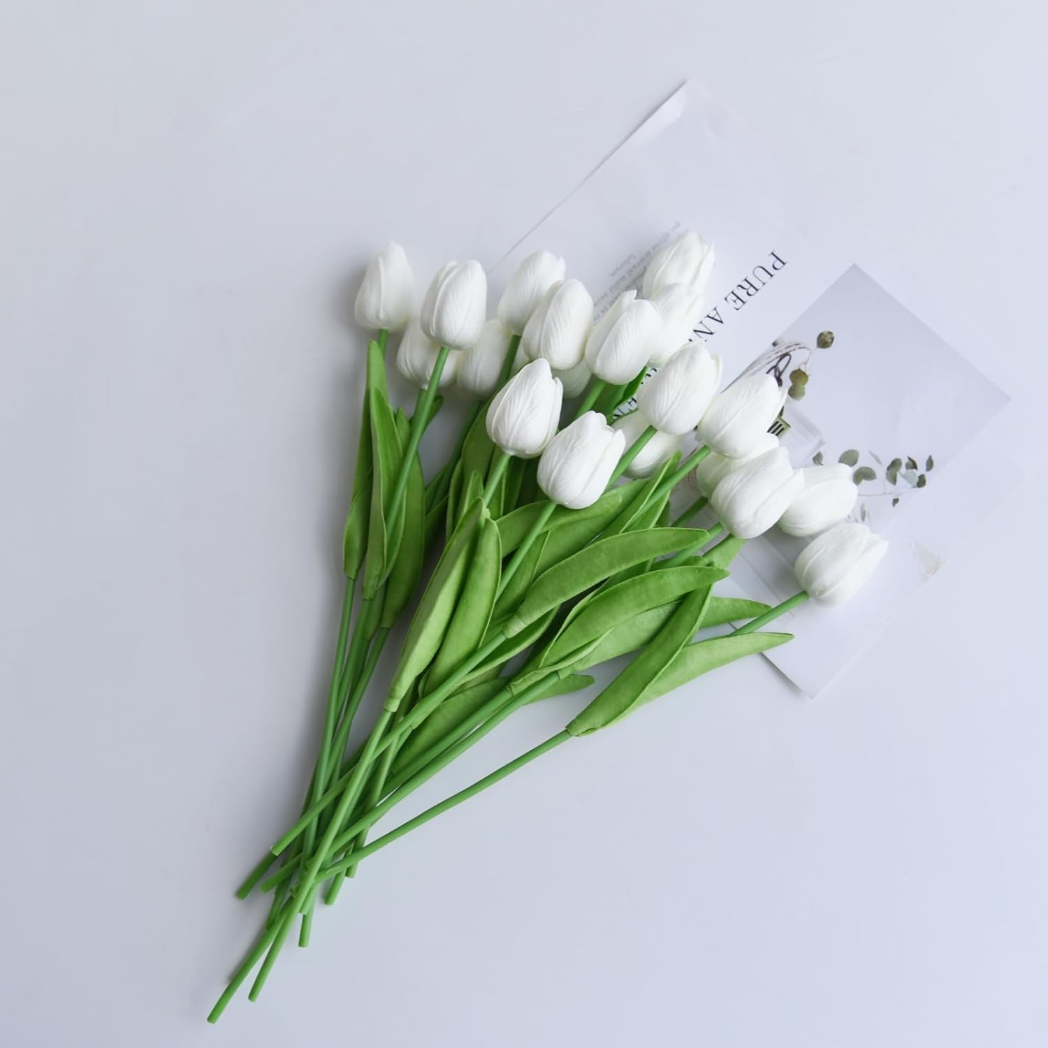 20 tulipanes de flores artificiales blancas de poliuretano de tacto real para decoración del hogar, boda, novia, mano, ramo de flores artificiales