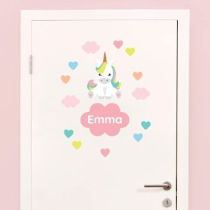 Teddylabels – Calcomanías de puerta reutilizables de unicornio sentado para habitaciones de niños con personalización de nombre – Calcomanías de Teddylabels – Calcomanías de puerta reutilizables de unicornio sentado para habitaciones de niños con personalización de nombre – Calcomanías de