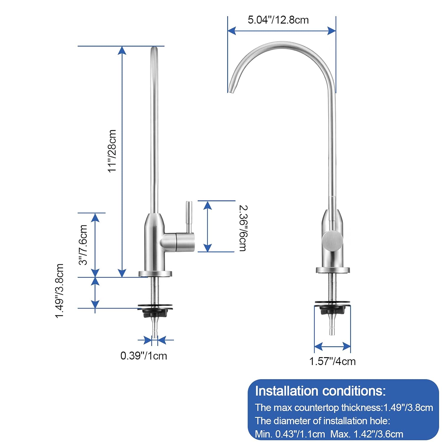 Grifo de agua de ósmosis inversaRO + tubo de agua O.D.RO de 30 pies y 14 pulgadas, grifo de agua potable sin plomo con manguera de plástico flexible