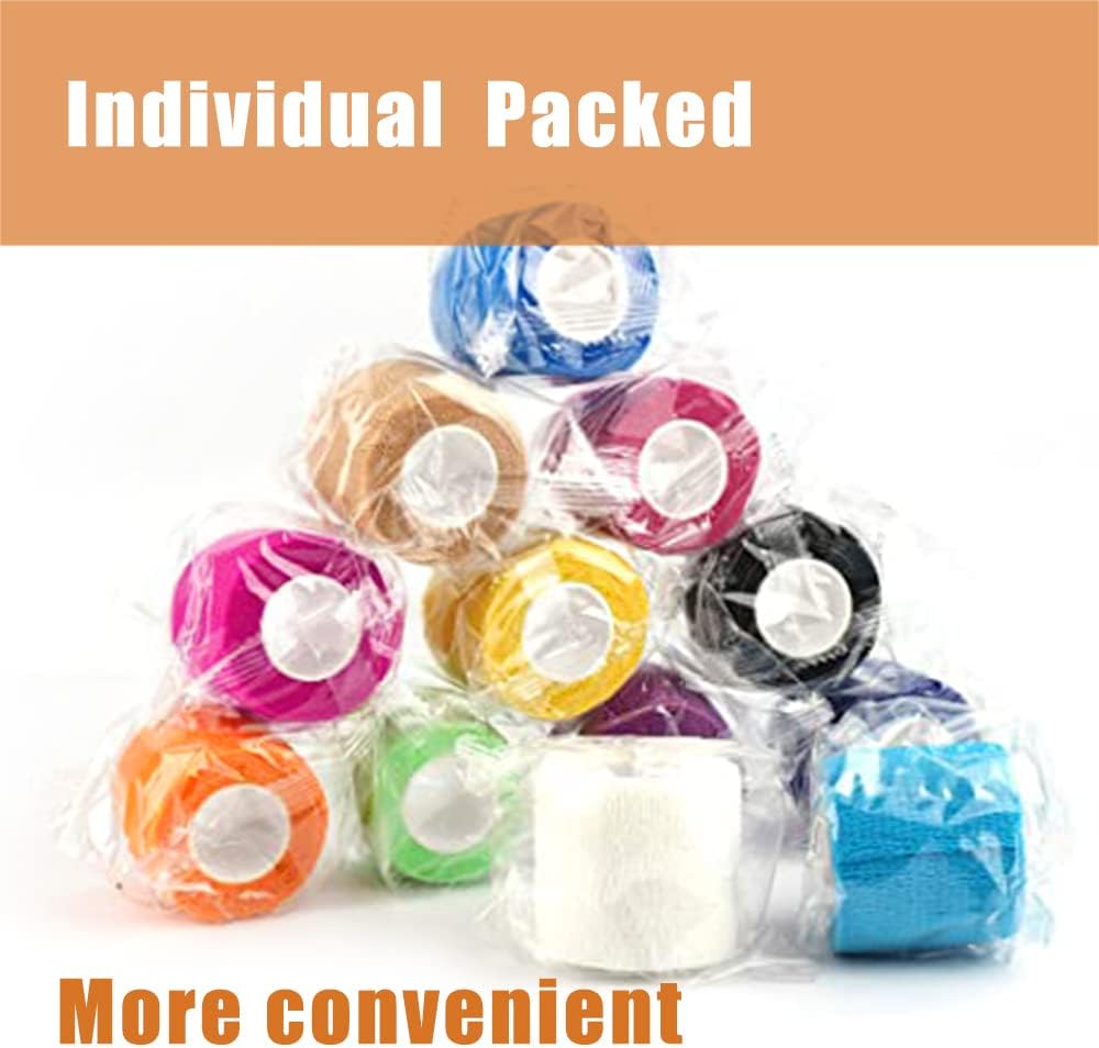 Paquete de 24 vendajes autoadhesivos de 2 x 5 yardas, envoltura veterinaria autoadhesiva para perros, gatos, caballos, animales, cinta elástica