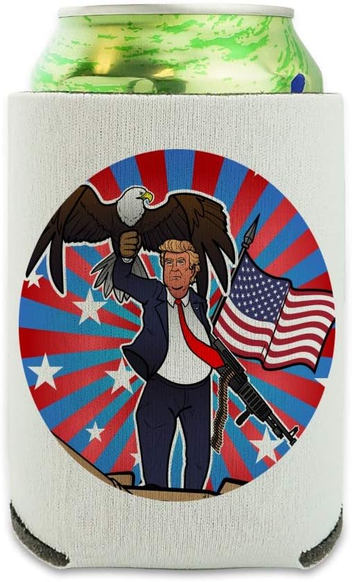 Patriótico Donald Trump con águila bandera estadounidense enfriador de latas – Funda aislante plegable para bebidas – Soporte aislado para bebidas