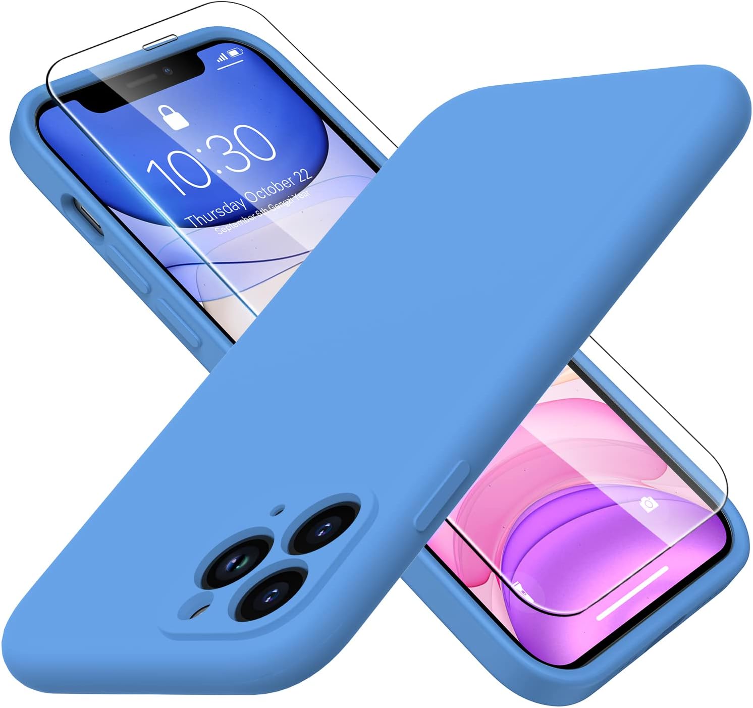 DorisMax Funda para iPhone 11 Pro Max con protector de pantalla – Protector de lente de cámara mejorado – Funda de silicona líquida suave de