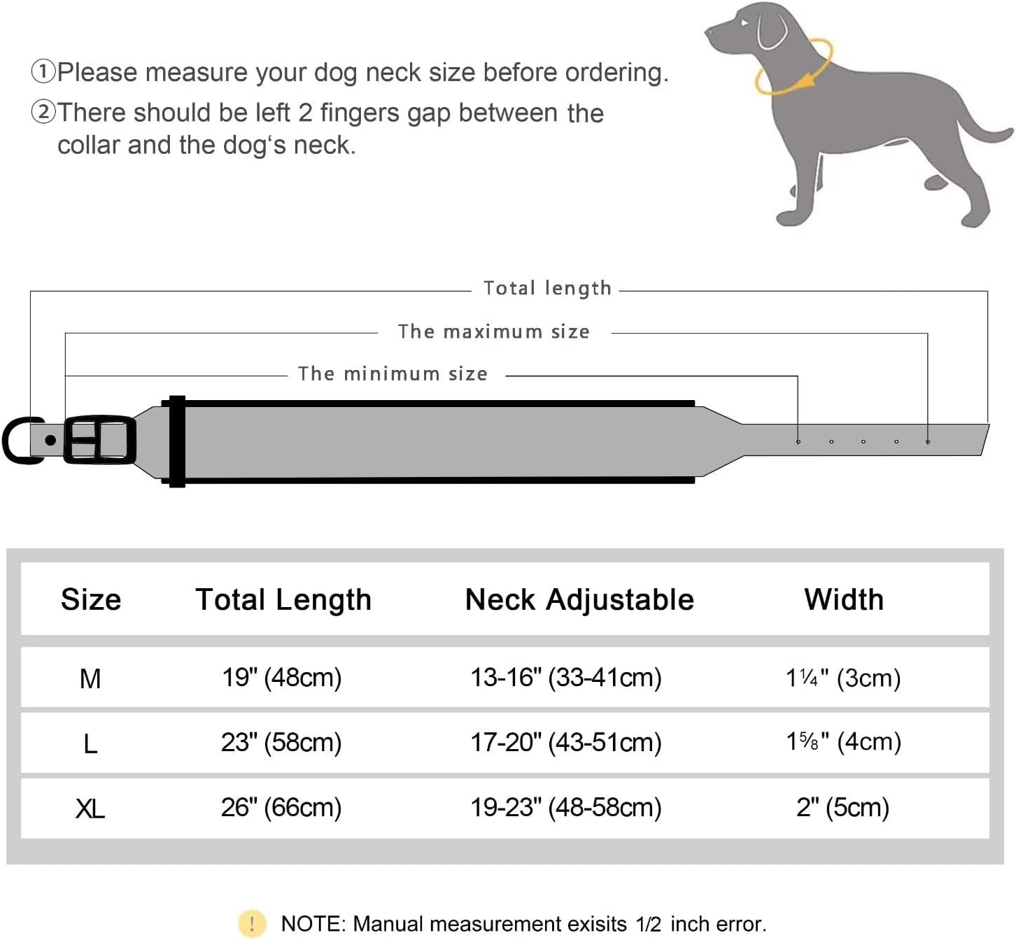 Didog Collares de perro personalizados y acolchados suaves, collar ancho de cuero para perro con placa de nombre, collar de perro ajustable