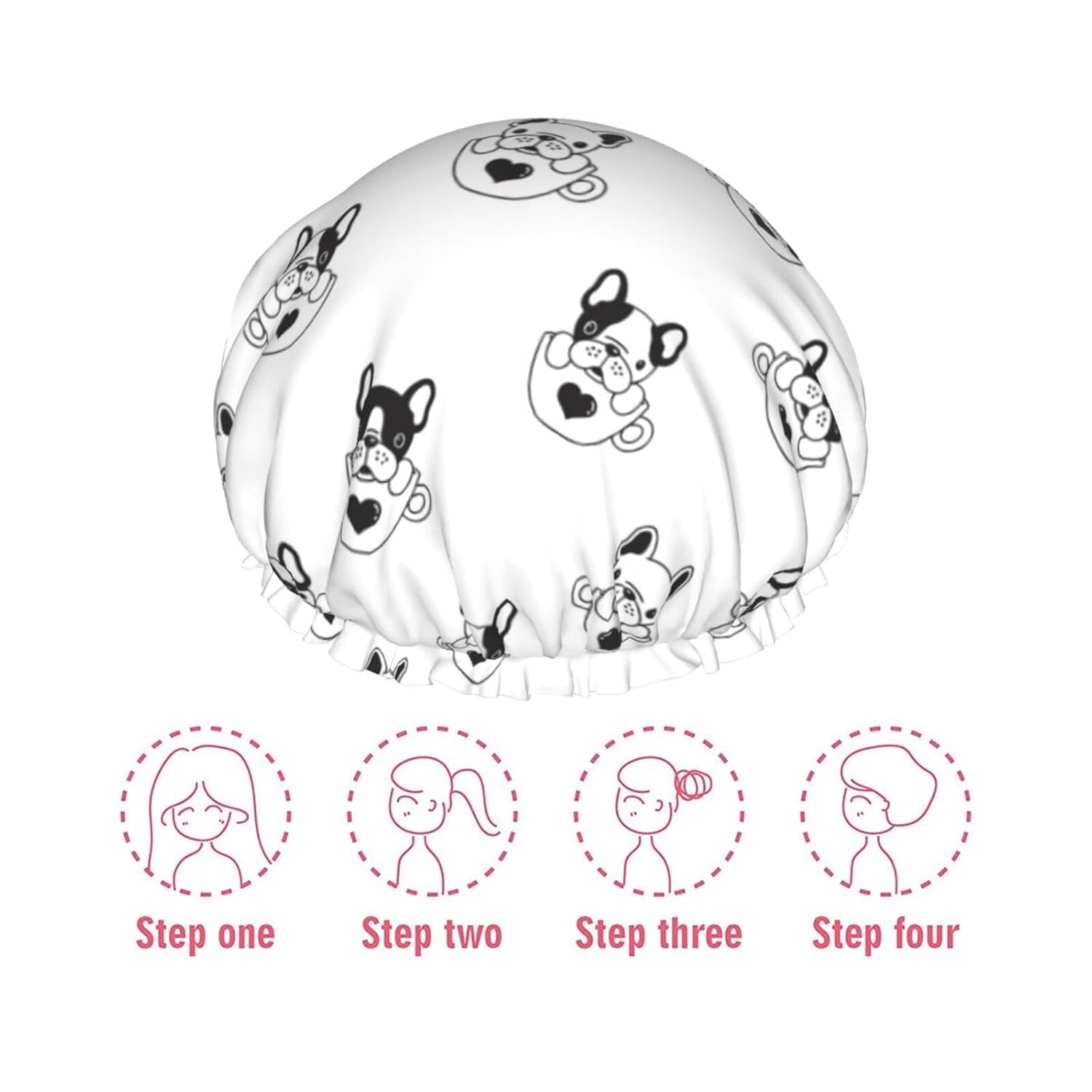 Cute Dog Double Layer Waterproof Shower Cap Suitable For All Head Sizes