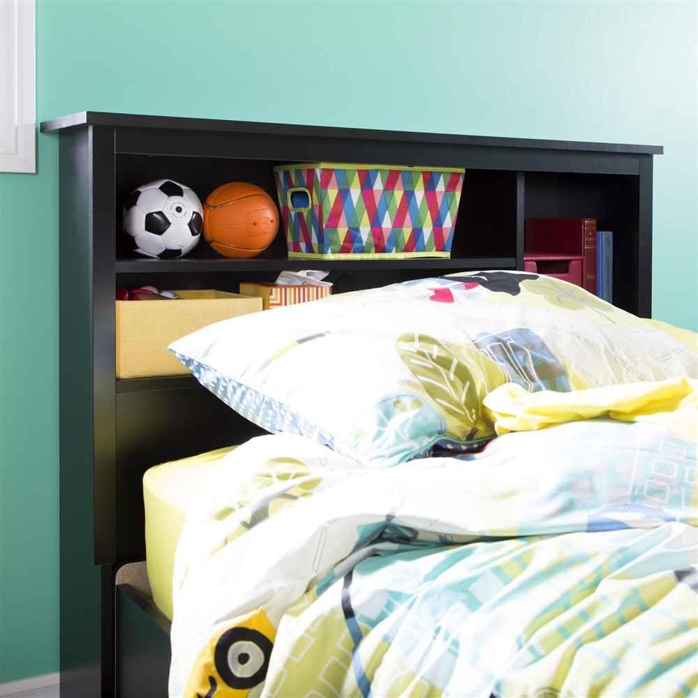 Cabecero de cama librero para cama tamaño Twin Vito (39 pulgadas), Madera, Negro puro