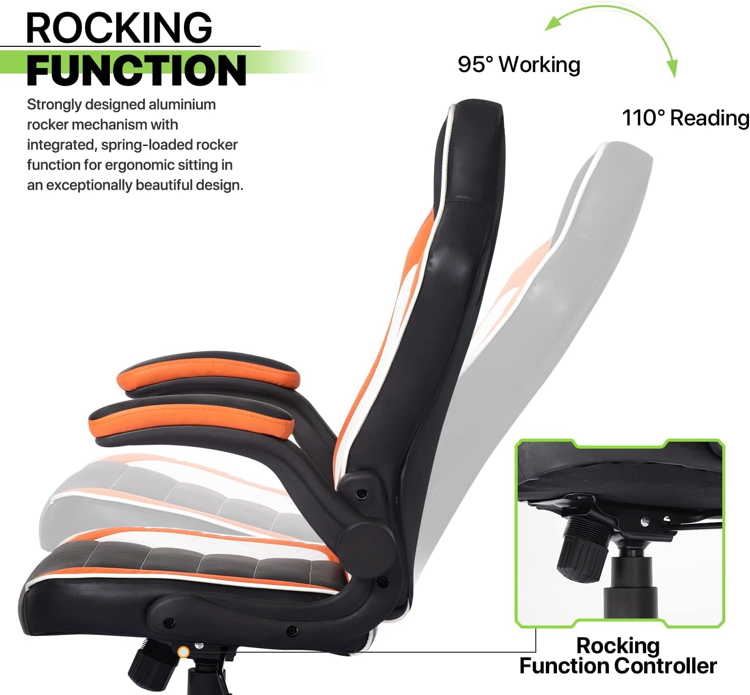 Magshion Silla de oficina para juegos con paspartú, silla giratoria ejecutiva de piel sintética para computadora con reposabrazos abatibles,