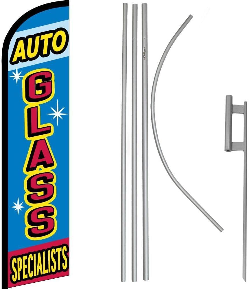 Premium Auto Glass Specialists Windless Flag & 16ft Flagpole KitGround
