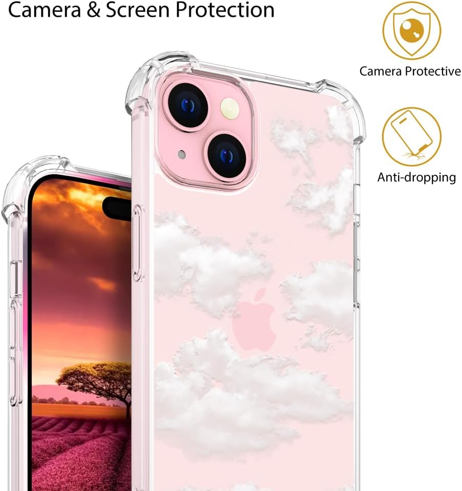 Funda compatible con iPhone 15 Plus, linda nube transparente para mujeres, diseño femenino, bonita funda de silicona transparente para teléfono,