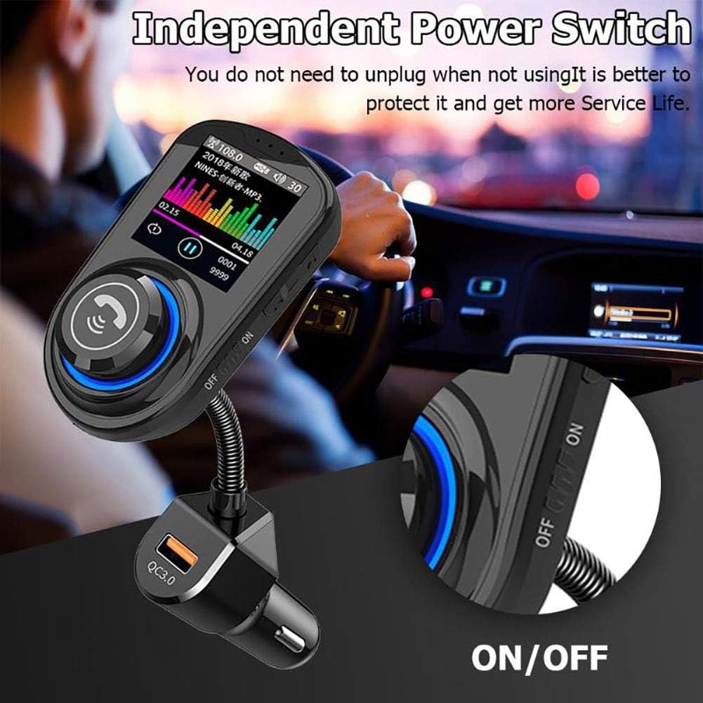 WYYHAA Transmisor FM Bluetooth para coche, 1.8 pulgadas pantalla LCD a color QC3.0 cargador de coche inalámbrico manos libres transmisor FM