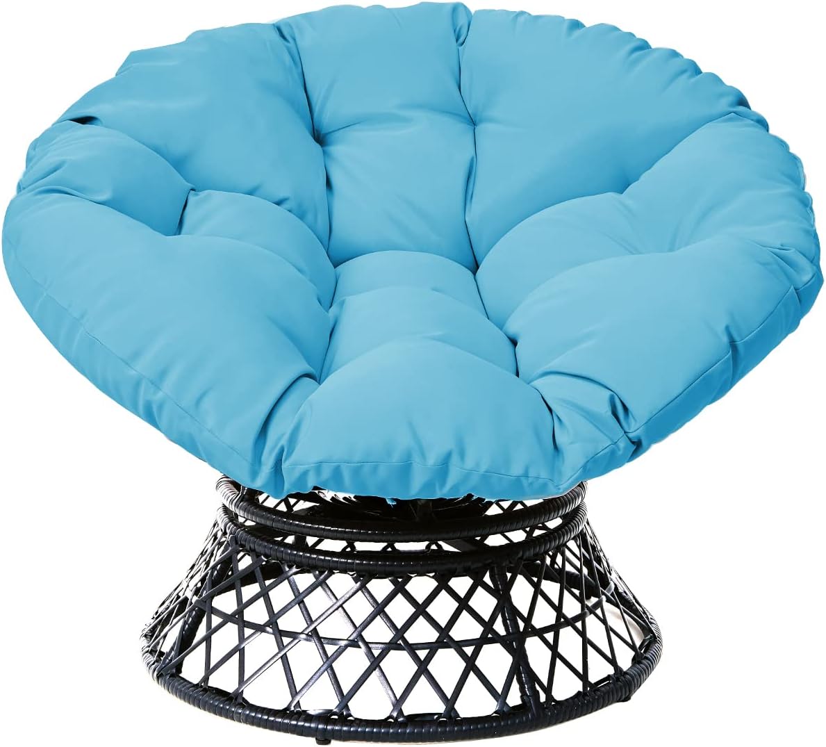 Silla Papasan giratoria de mimbre de ratán de 360 con base grande y cojín para sala de estar, dormitorio, sala de lectura, sala de ocio (azul lago)