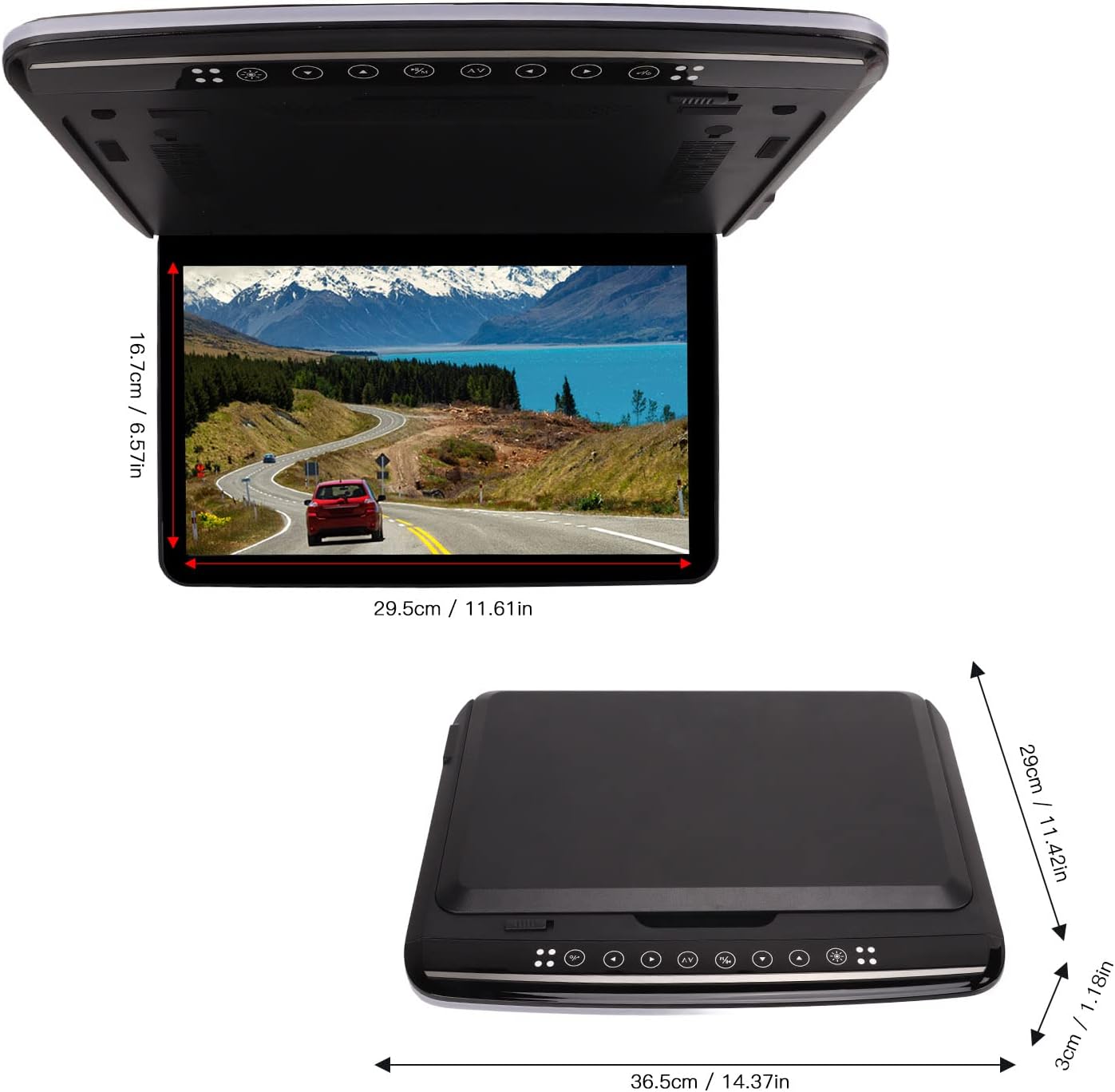 Monitor de techo de automóvil de 13.3 pulgadas, pantalla panorámica TFT de 169, reproductor de video superior de coche HD de 1080P con luz de doble