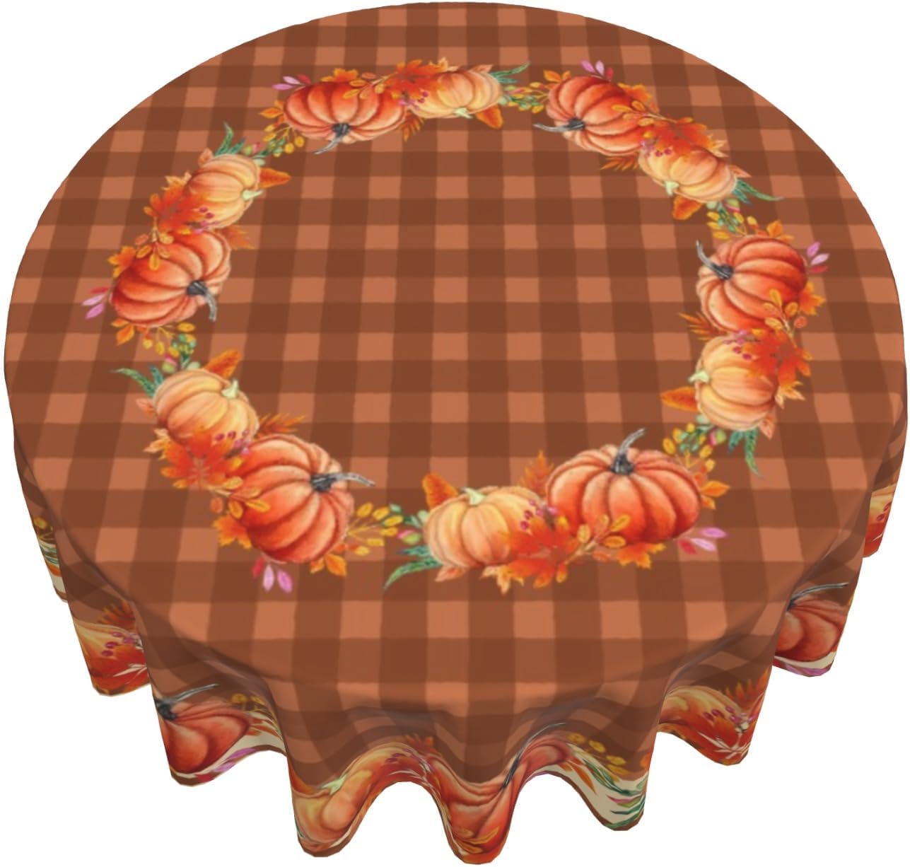 Giwawa Mantel redondo de calabaza de otoño, 60 pulgadas, hojas de arce otoñales, mantel decorativo a cuadros marrones para cocina, comedor,