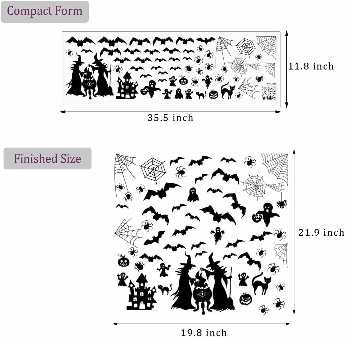 Calcomanías de pared de bruja de Halloween, calcomanía de pared de casa embrujada de Halloween, calcomanía de pared de murciélagos y luna,