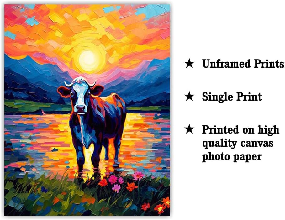 Bestbuddy Pet 8 x 10 sin marco noche estrellada Van Gogh inspirado vaca lechera junto al lago Flores Granja Animal Leche Vaca Ganado Familia Pintura