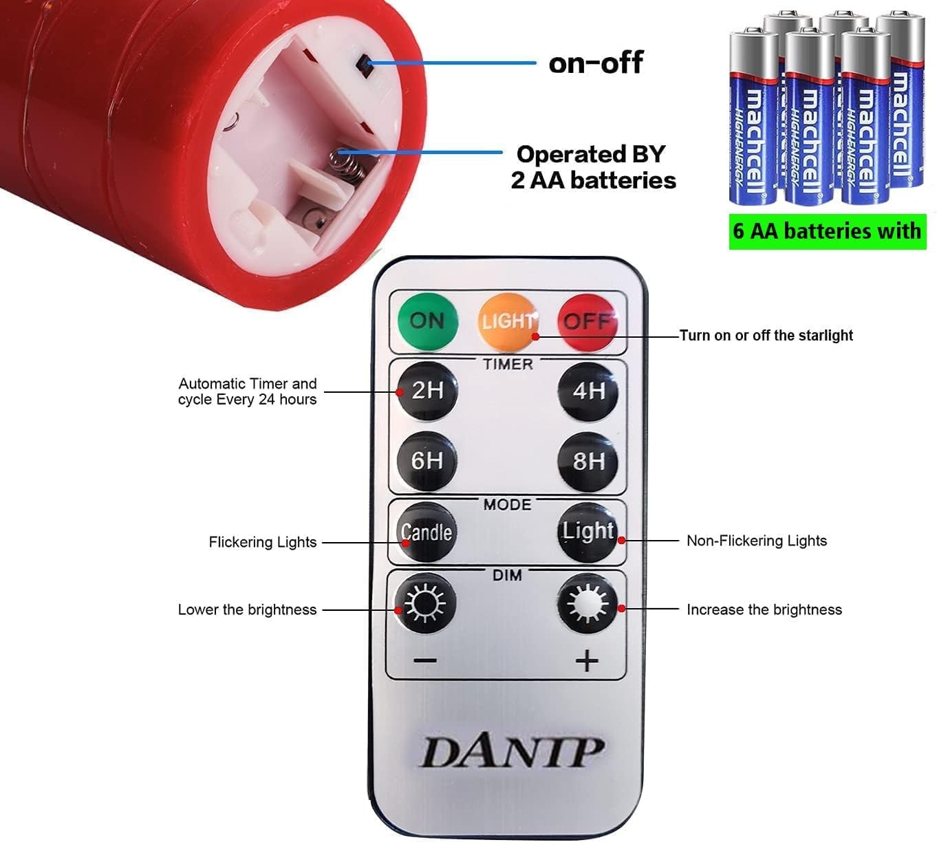 Vela LED roja sin llama con cuerda de estrella incrustada, juego de 3+4 piezas de velas LED, con control remoto de 11 botones, función de