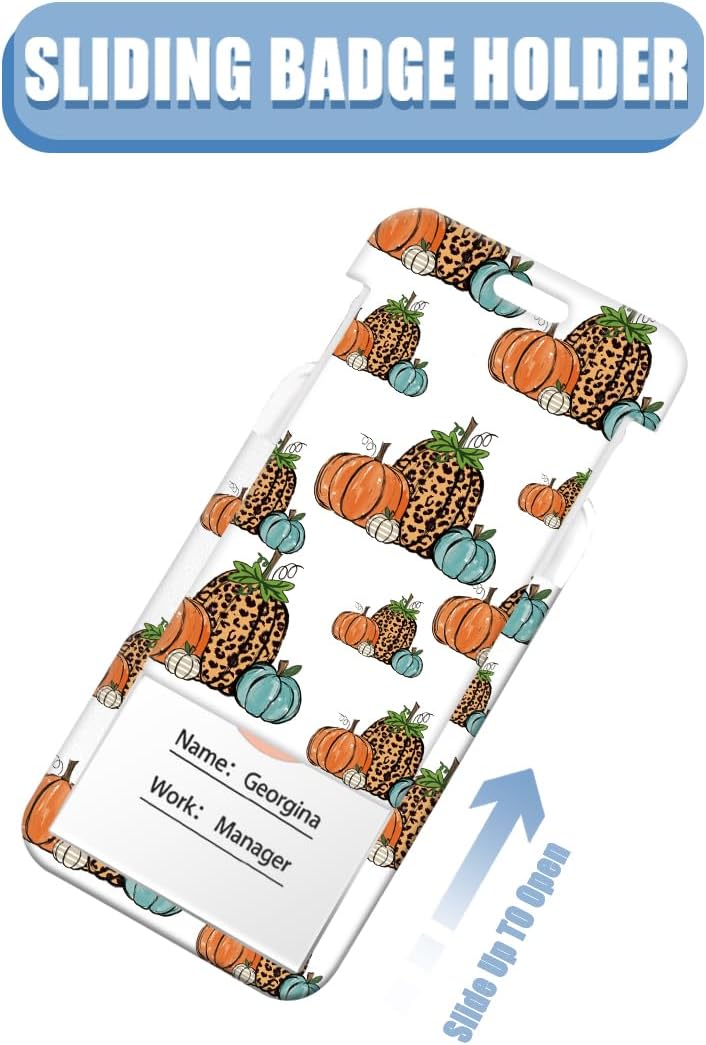 Carrete retráctil para tarjetas de Acción de Gracias de otoño, con colgante y llavero, etiqueta de nombre de calabaza de leopardo, protector de