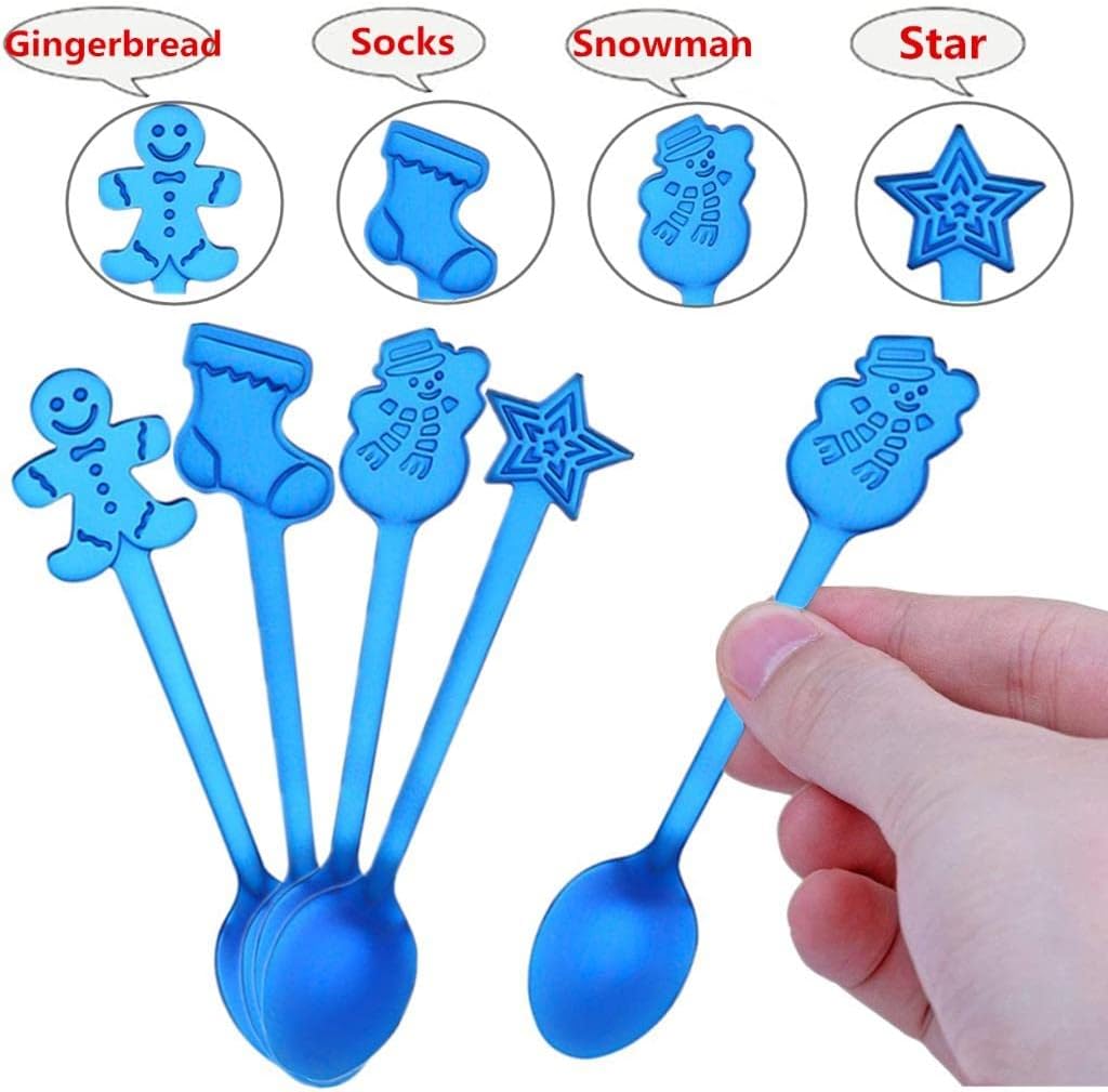 8 cucharas de Navidad de acero inoxidable para té, sopa de leche, café, cucharas para mezclar, postre, pastel, helado, decoración de vajilla de