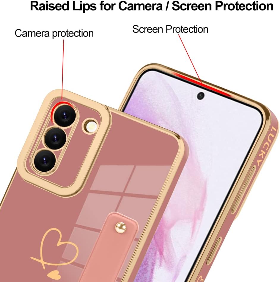 ZIYE Funda galvanizada de lujo para Galaxy S21 Plus 5G con correa chapado en corazón dorado para mujeres y niñas, antiarañazos, a prueba de golpes,