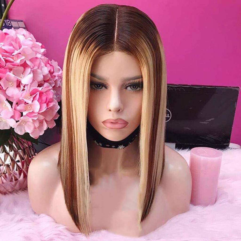 Aubatece Peluca larga sintética de mezcla completa natural con gradiente frontal, peluca larga sintética de colores rizados, peluca trenzada para