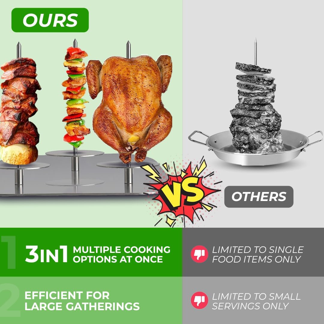 Al Pastor – Brochetas para asar a la parrilla, 3 en 1, brochetas verticales brasileñas para barbacoa, juego de asadores de acero inoxidable para