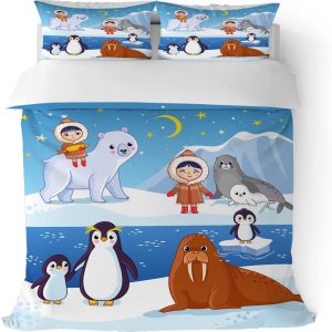 Juego de funda de edredón de animales árticos, tamaño King, bonito diseño de pingüino y oso polar, funda de edredón para dormitorio de adolescentes, Juego de funda de edredón de animales árticos, tamaño King, bonito diseño de pingüino y oso polar, funda de edredón para dormitorio de adolescentes,