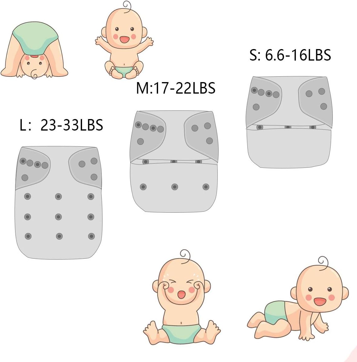 Pañales de tela para bebé, 6 unidades + 12 insertos, ajustables, lavables y reutilizables, para bebés y niñas (3 unidades)