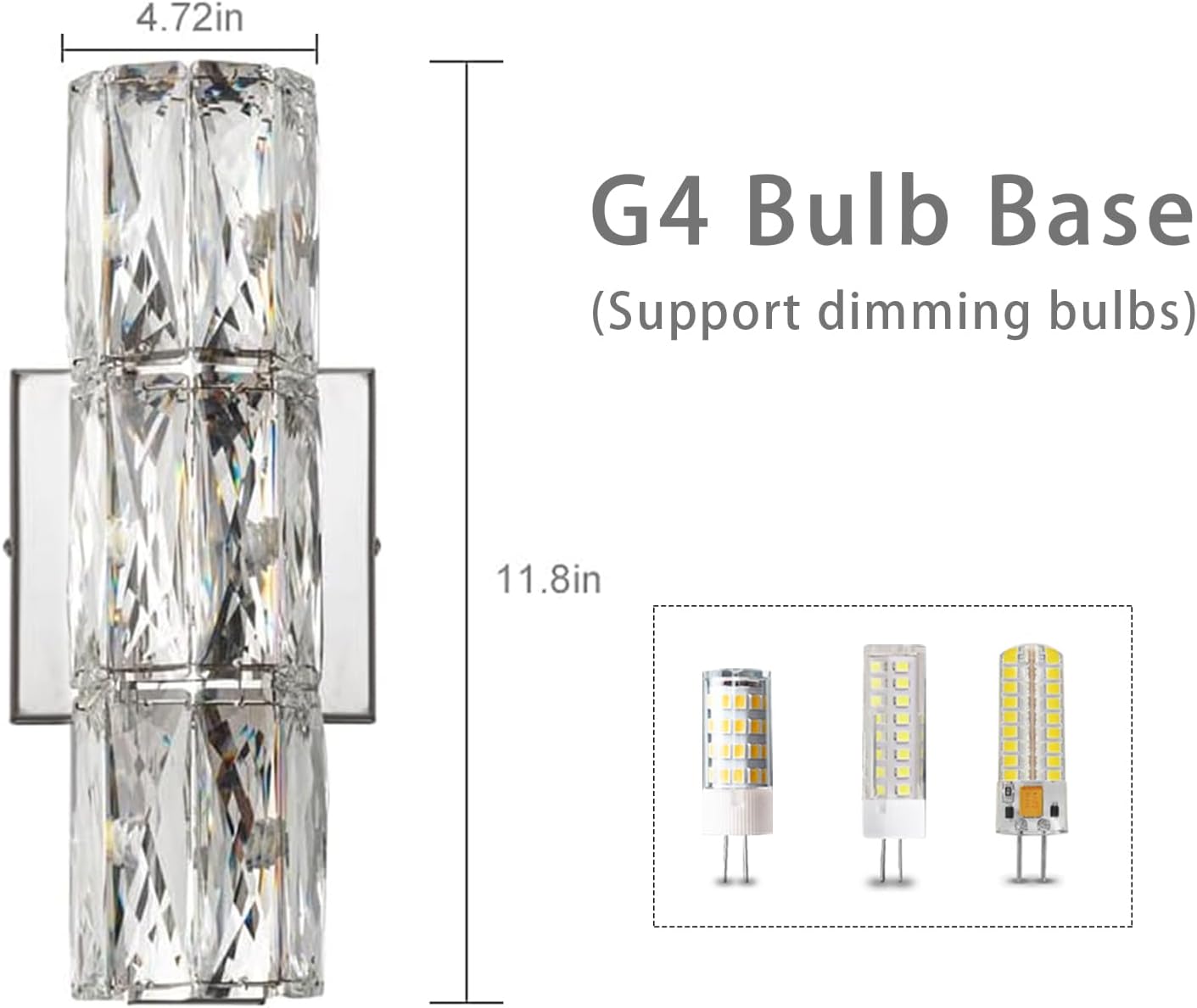 Qaupoee Lámpara de pared de cristal de 3 luces de mediados de siglo, moderna lámpara de pared de metal de acero inoxidable plateado para dormitorio,