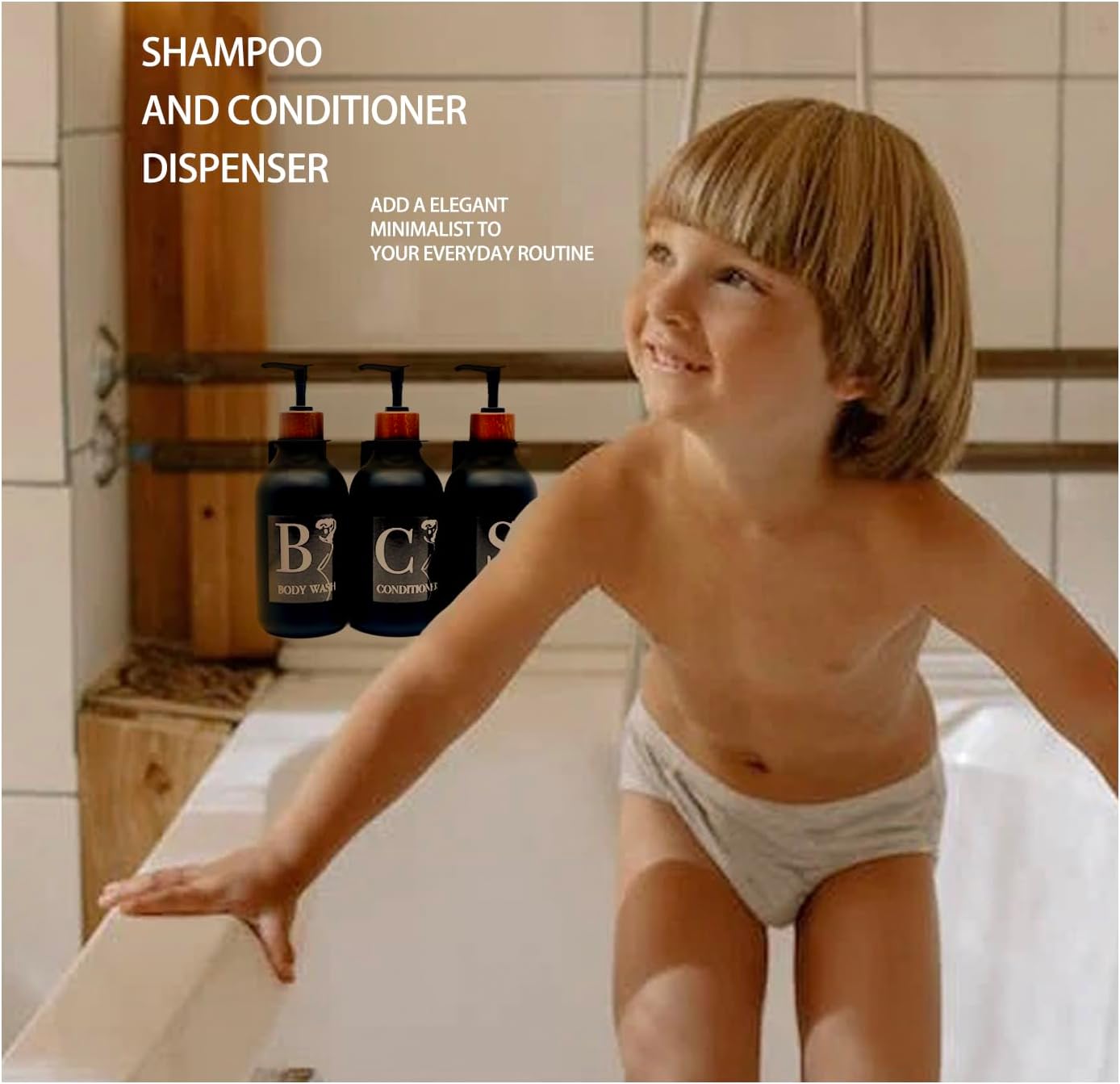 Dispensador de champú, dispensador de champú negro montado en la pared para ducha, dispensadores de champú y acondicionador de 16 onzas, botellas de