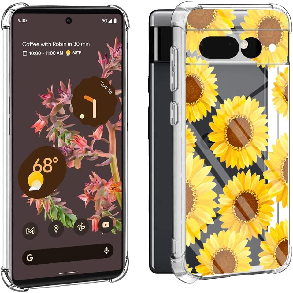 Paquete de 3 fundas para Google Pixel 7 Pro, absorción de golpes, antiarañazos, transparente, suave, TPU para Google Pixel 7 Pro (2022), flor