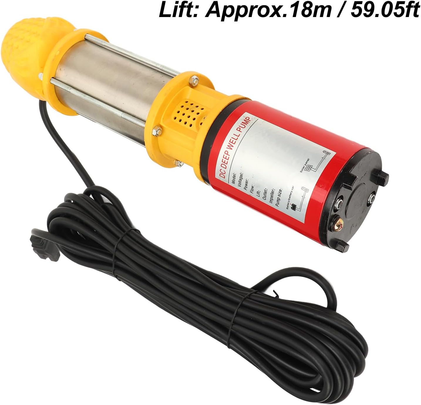 Bomba de pozo profundo DC 400W 59.1 ft Lift Bomba de pozo profundo sumergible solar de gran flujo con junta de salida de 1 pulgada 1.5 pulgadas 2
