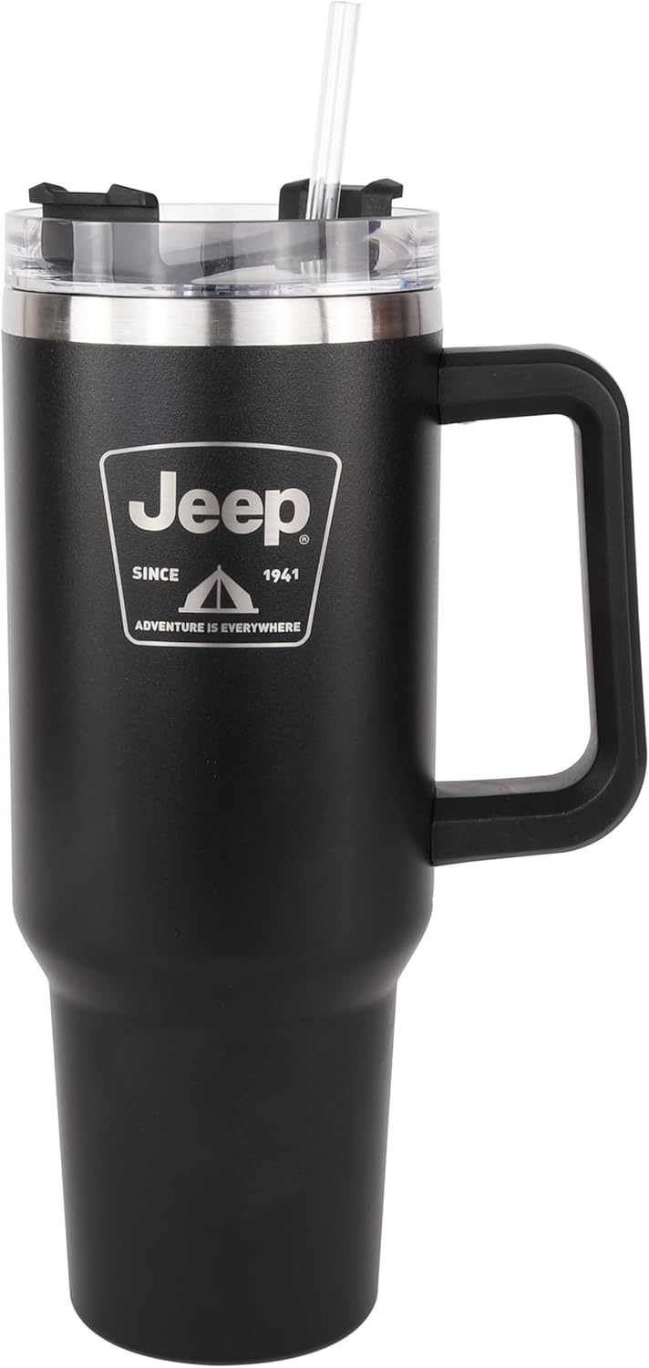 Jeep Adventure is Everywhere Since 1941 – Taza de viaje aislada de 40 onzas con logotipo de tienda de campaña con asa, vaso de acero inoxidable
