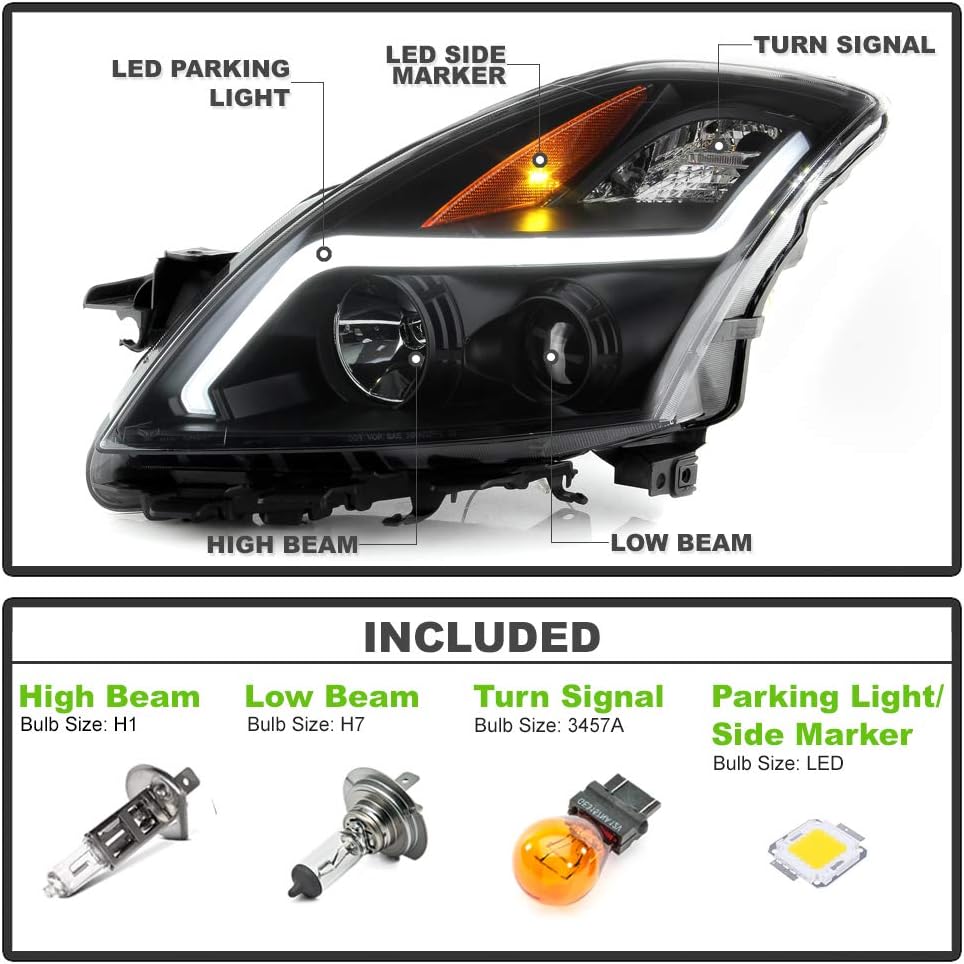ACANII – Para tipo halógeno 2007-2009 Nissan Altima Sedan negro ahumado LED proyector faros delanteros montaje