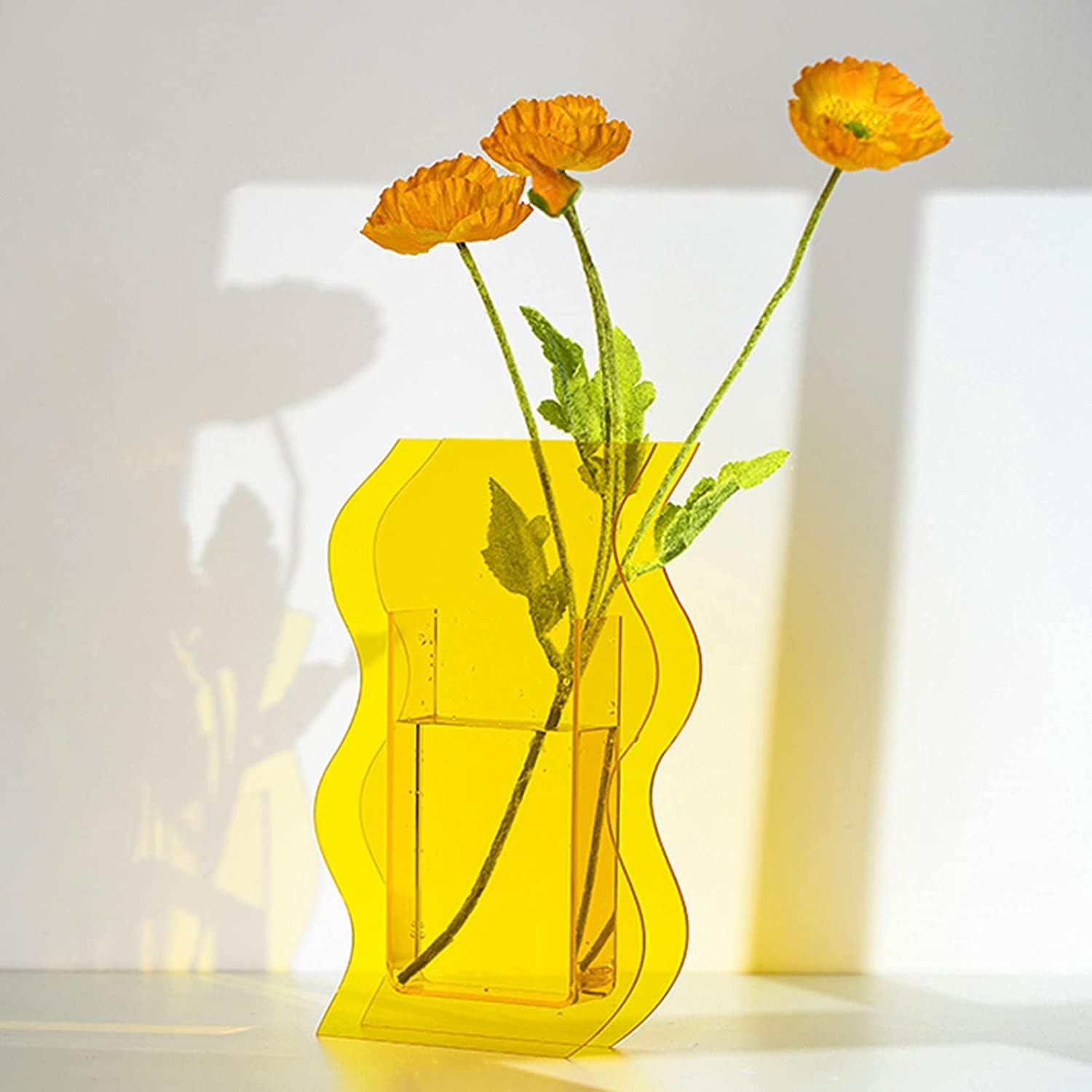 Jarrón moderno de acrílico geométrico, florero especial con forma de onda, decoración única de escritorio, contenedor floral para decoración del