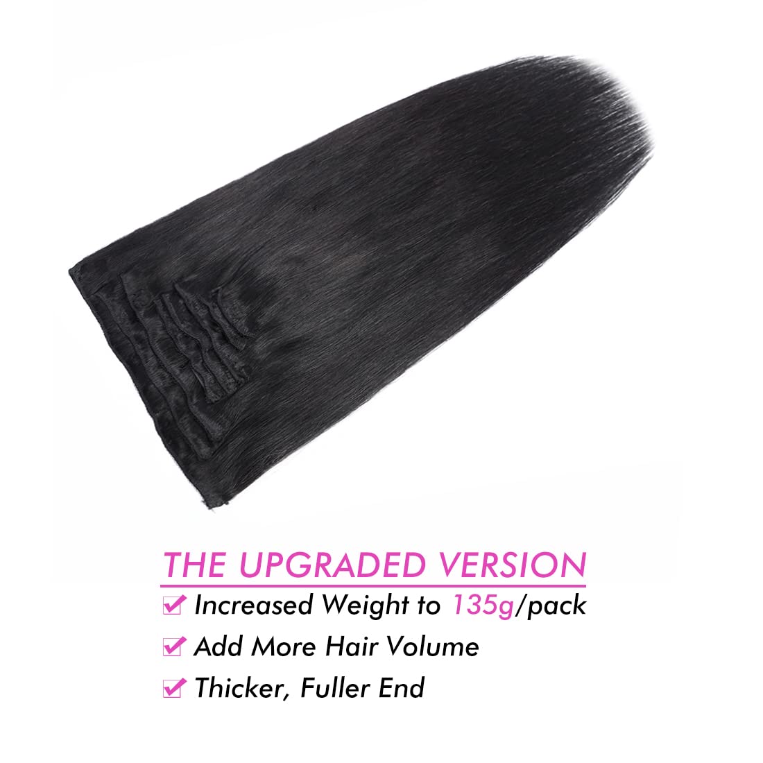 Extensiones de cabello humano largo y liso con clip para mujeres negras, 26 pulgadas, cabello humano real negro natural 1B# 1B#, clip liso y sedoso,