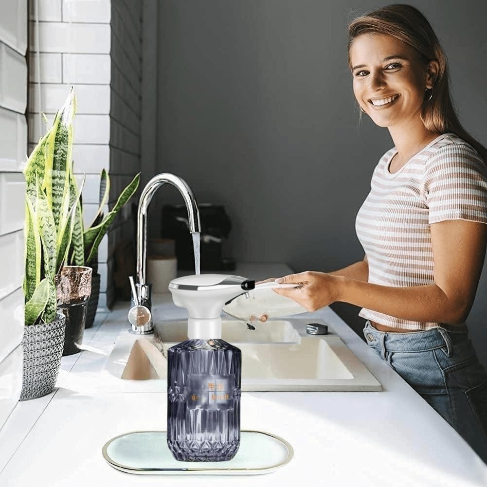 Dispensador automático de jabón líquido de 15.2 fl oz (gris transparente) botella de reemplazo de la bomba sin contacto dispensador de jabón de