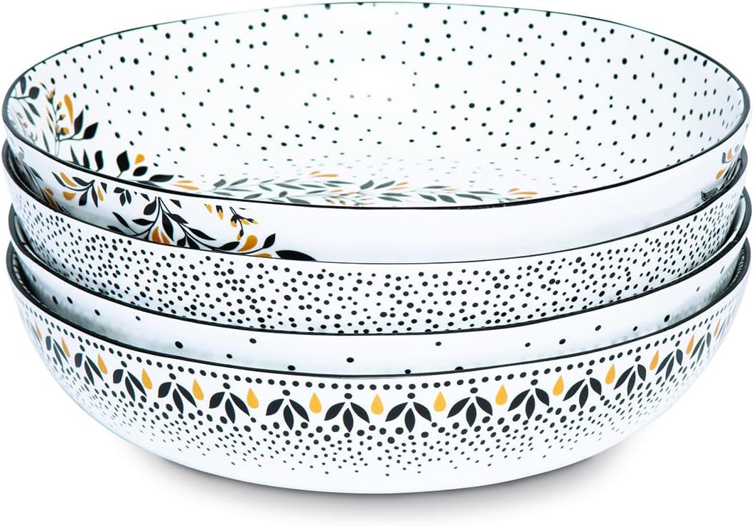Portmeirion Inicio & Regalos Sara Miller London Artisanne Noir – Cuenco bajo para pasta con detalles dorados, 8.6 in