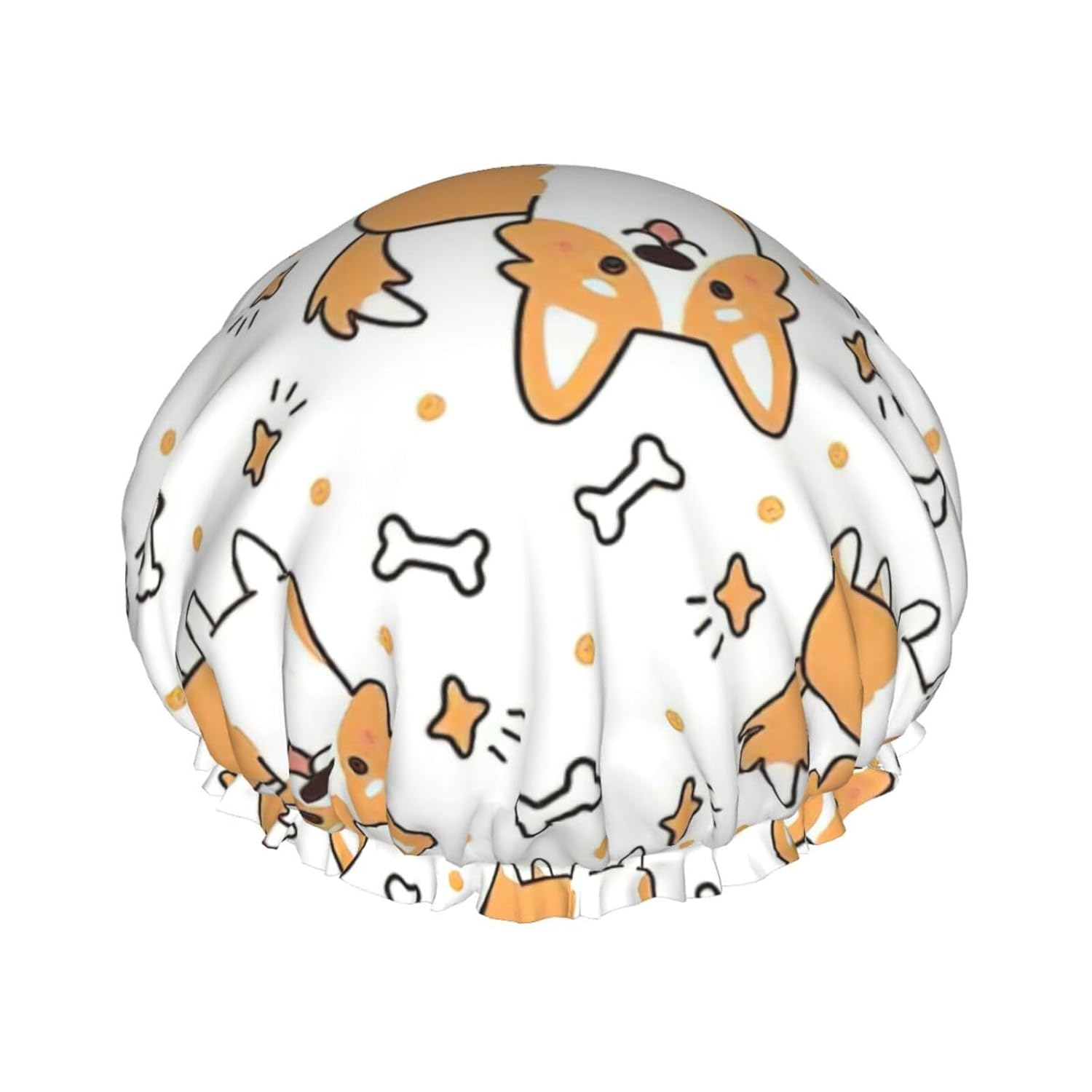 Gorro de ducha impermeable de doble capa con estampado de perro, adecuado para todas las longitudes de cabello (10.6 x 4.3 pulgadas)